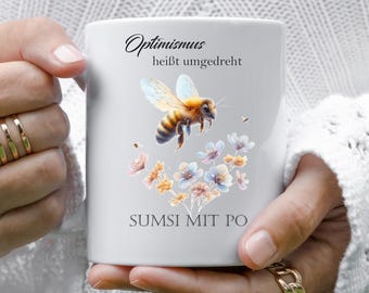 coffee mug, coffee cup, optimism, bee