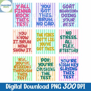 Testdag PNG-paket, motiverande citat om statliga tester (digital nedladdning)