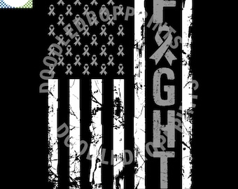 Brain Cancer Fight USA Flag SVG, Grey Ribbon Awareness File (Digital Download)