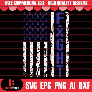 Colon Cancer Fight USA Flag Svg, Cancer Ribbon Svg, Colon Cancer Awareness SVG, BLUE Cancer Ribbon svg, svg cut file for Cricut Silhouette