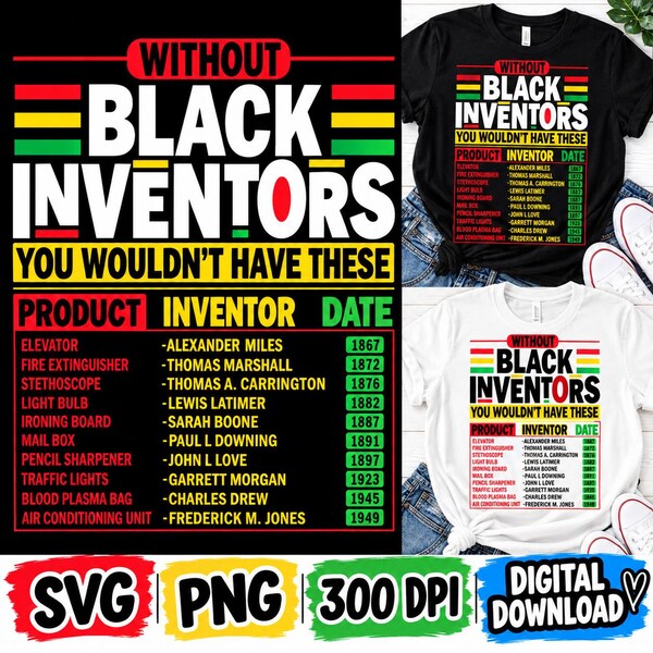 黒人発明家PNG SVG、黒人歴史月間デザイン、アフリカ系アメリカ人歴史シャツ、黒人歴史教師デジタルダウンロード
