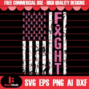 Breast Cancer Fight USA Flag Svg, Cancer Ribbon SVG, Breast Cancer Awareness SVG, Pink Cancer Ribbon svg, svg cut file for Cricut Silhouette