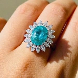 Lab Tourmaline Engagement Ring/ 925 Sterling Silver Ring/ Wedding Ring/ Anniversary Gifts/ Paraiba Tourmaline Ring/ Handmade Ring
