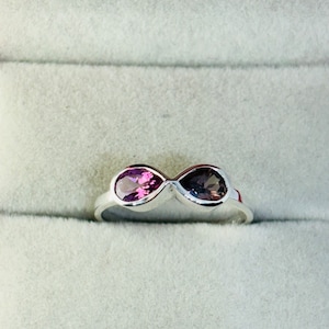 Alexandrite & Emerald Ring: 925 Sterling Silver Double Stone Engagement Ring