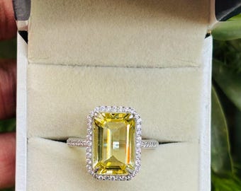 Baguette Cut Yellow Sapphire Ring: Sterling Silver Wedding Jewelry