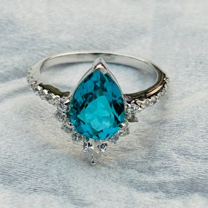 Pear Paraiba Tourmaline Engagement Ring: 925 Sterling Silver