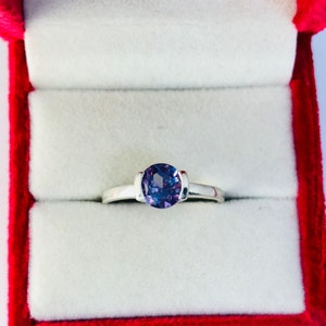 Purple Alexandrite Ring: Round Cut Sterling Silver Promise Ring