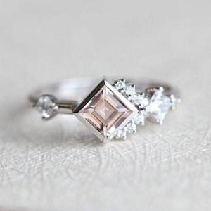 Morganite Ring / 14k Gold Ring / Engagement Band / Christmas Band / Wedding Band / Gifts For Her /  Personalised Jewellery / Princess Cut