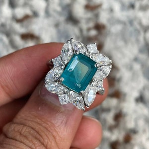 Emerald Cut Paraiba Tourmaline Ring: 925 Sterling Silver, Handmade