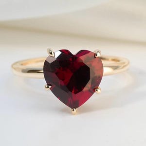 Heart Cut Dark Red Garnet Ring: Gold Plated Sterling Silver