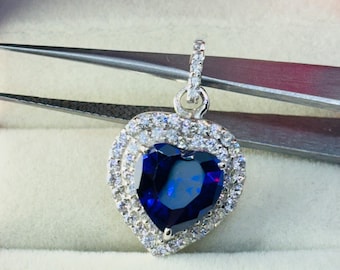 Heart Sapphire Pendant: 925 Sterling Silver, Handmade Engagement JewelryGift For Her Women's Gift Christmas Ring Wedding Ring Anniversary