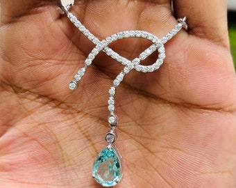 Lab Aquamarine Pear Pendant: Sterling Silver Engagement Necklace