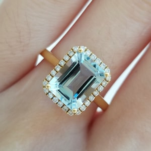 Lab Emerald Cut Aquamarine Ring/ 925 Sterling Silver Anniversary Ring/ Gifts For Her/ Woman Gift Ring/ Aquamarine Ring/ Handmade Ring