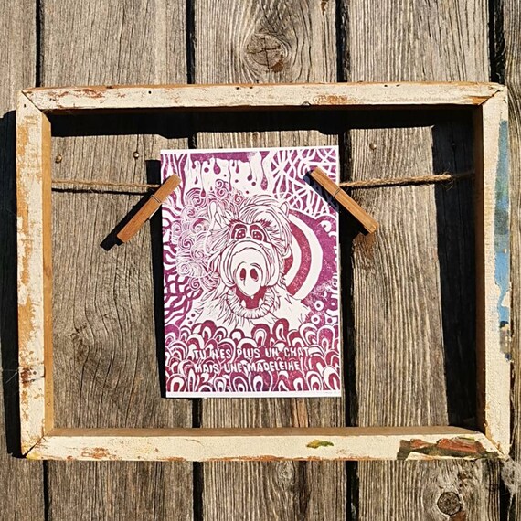 Alf Alien 80 90 Year Series Citation Linocut Poster On A5 Etsy