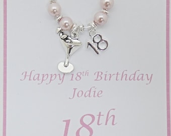 18th birthday wine glass charm. Wine glass charm. Wine accessories. Cocktail glass charm. 18th charm. Pink beads. Wine glass accessories.