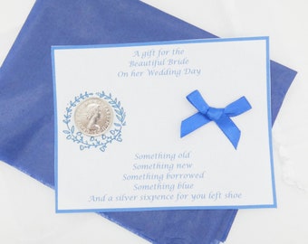 Something blue gift. Lucky sixpence gift. Gifts for brides. Sixpence gift. Lucky charm gifts. Wedding favour gift. Bridal gift. Lucky coin