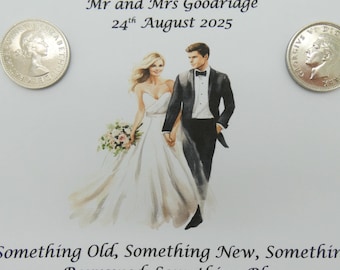 Sixpence for Bride and Groom. Sixpence gift. Bride gift. Groom gift. Wedding card. Wedding coins. Wedding gift. Hen party gift. Coin gift