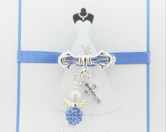 Something blue gift, Sparkle angel and cross something blue, Clip on blue angel and cross, Wedding pin, Bride gift, Brides something blue