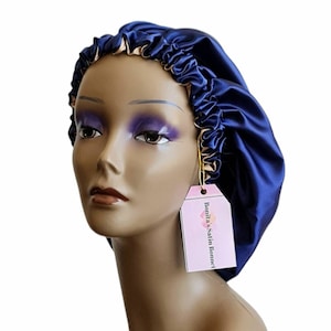 Gold and Navy Blue Satin Bonnet | Reversible Hair Satin Bonnet