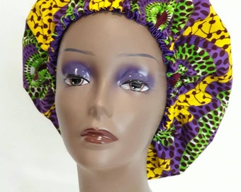 Ankara Sleep Satin Gevoerde Motorkap| Afrikaanse Print Satijn Gevoerde Haar Bonnet