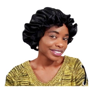 Reversible Satin Bonnet | Sleep Hair Bonnet | Black Satin Sleep Cap