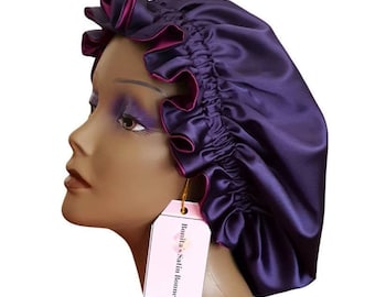 Satin Sleep Bonnet, Reversible Satin Bonnet / Ruffle Hair Bonnet,