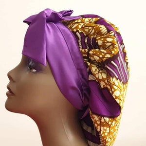 Satin gefütterte Mütze mit afrikanischem Druck, Ankara-Druck-Haarhaube mit Krawatten