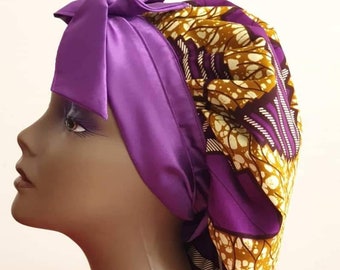 Gorro con forro de satén y estampado africano: gorro con lazo de Ankara