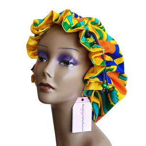 Verstellbarer afrikanischer Print Satin Gefüttert Bonnet| Ankara Haarhaube mit Kordelzug