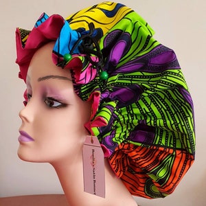 Adjustable Ankara Bonnet|Satin Lined Hair Bonnet with Drawstring