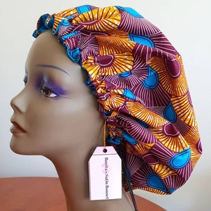 Bonnet Ankara réglable| Bonnet de cheveux doublé de satin| Casquette de sommeil pour femmes
