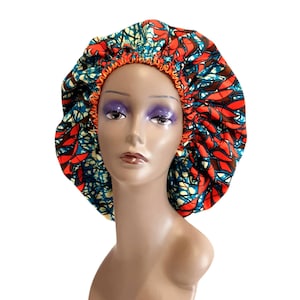 Bonnet de cheveux doublé de satin imprimé africain| Bonnet d’Ankara