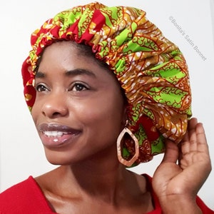 Bonnet de cheveux satiné imprimé africain, bonnet en satin imprimé africain