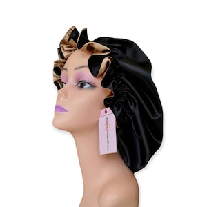 Boné customizável do cetim do sono | Gorro de Cetim Reversível | Gorro de cabelo com babados