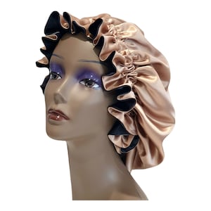 Boné customizável do cetim do sono | Gorro de Cetim Reversível | Gorro de cabelo com babados