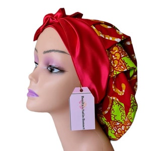 Satin gefütterte Mütze mit afrikanischen Druck|Einstellbare Haarhaube|Satinmütze