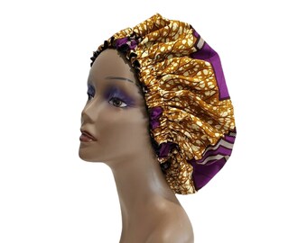 Large Ankara Satin Lined Hair Bonnet|African Print Satin Bonnet