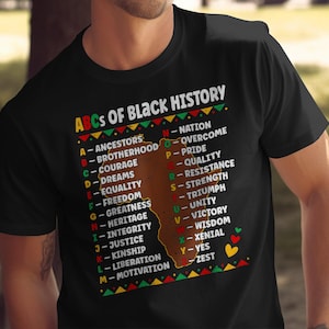 ABC der schwarzen Geschichte T-Shirt, Afrika Karte Tee, Lerngeschenk, schwarzes Stolz Shirt, schwarzer Geschichtsmonat, Melanin T-Shirt, afrozentrisches Top