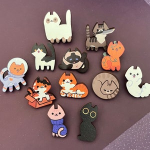 Cat Pins! | Wooden pins | 35mm / 1.4&quot;inch / 3.5 cm | Maple wood