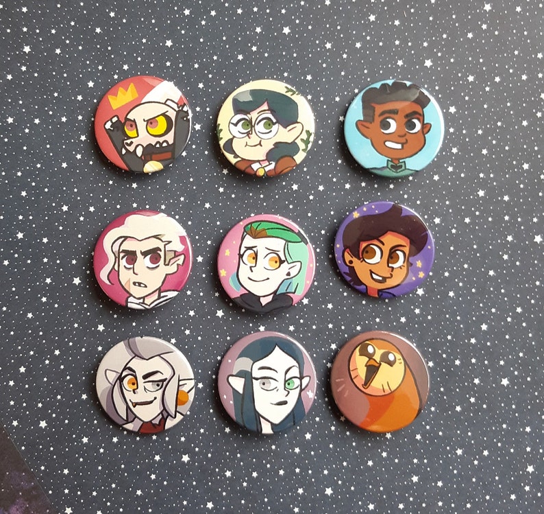Owl House buttons/pins | 38mm/1,5' inch |  Luz, Eda, Amity, Hooty, Gus, Willow, King, Lilith, Hunter 