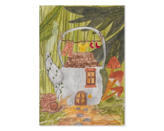 Teapot fairy house illustration Greeting card
