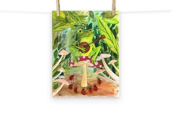 Banjo frog art print Poster