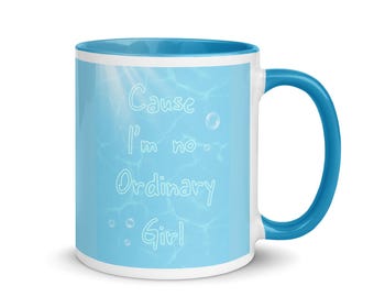 No Ordinary Girl blue mug with Color Inside