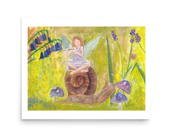 Fairy and snail original print poster