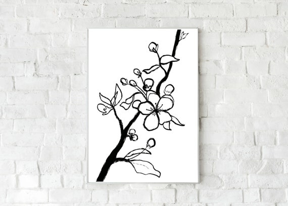 Minimalist Cherry Blossom Brush Strokes Printable Art Cherry Etsy