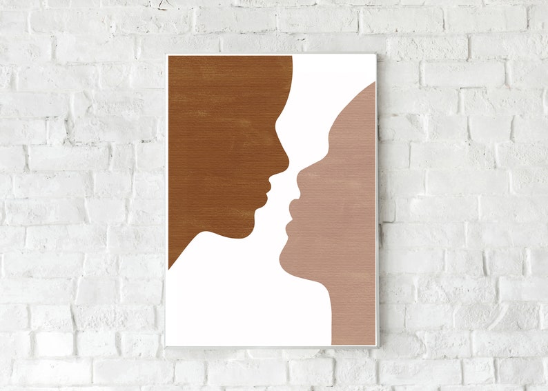 Woman Face Print Kiss print Man Woman Female Face Printable Art Body Print Downloadable print Couple printable art Couple Kiss Print