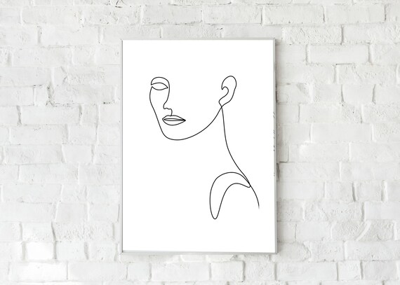 Printable Face Contour Drawing Sketch Art Woman In One Single Etsy