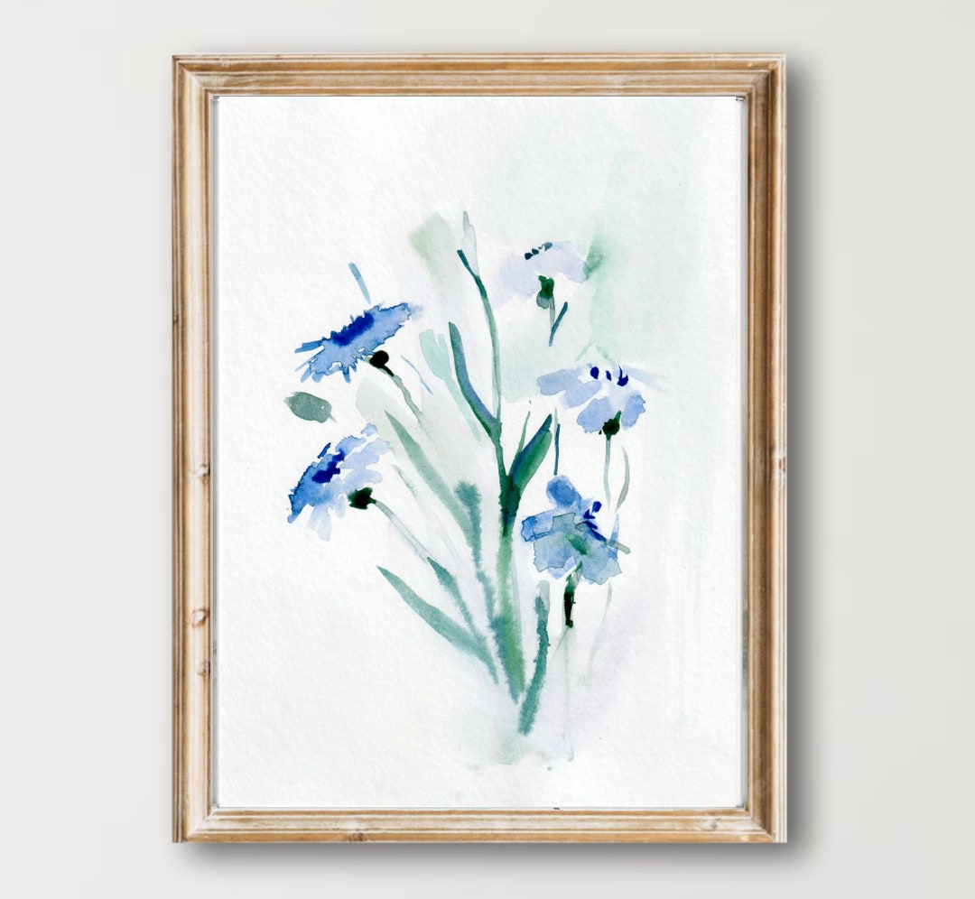Blue Flowers Art Print Floral Painting Large Floral Artwork Etsy