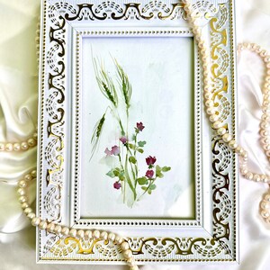 Field flowers painting Framed original art  floral wall art watercolor painting wheat painting clover painting botanical artwork