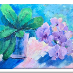 Orchid Painting Flower Original Art Floral Oil on Canvas Painting Orchid Flowers Original Painting Fine Art Pink Flowers Home Decor by Tamar